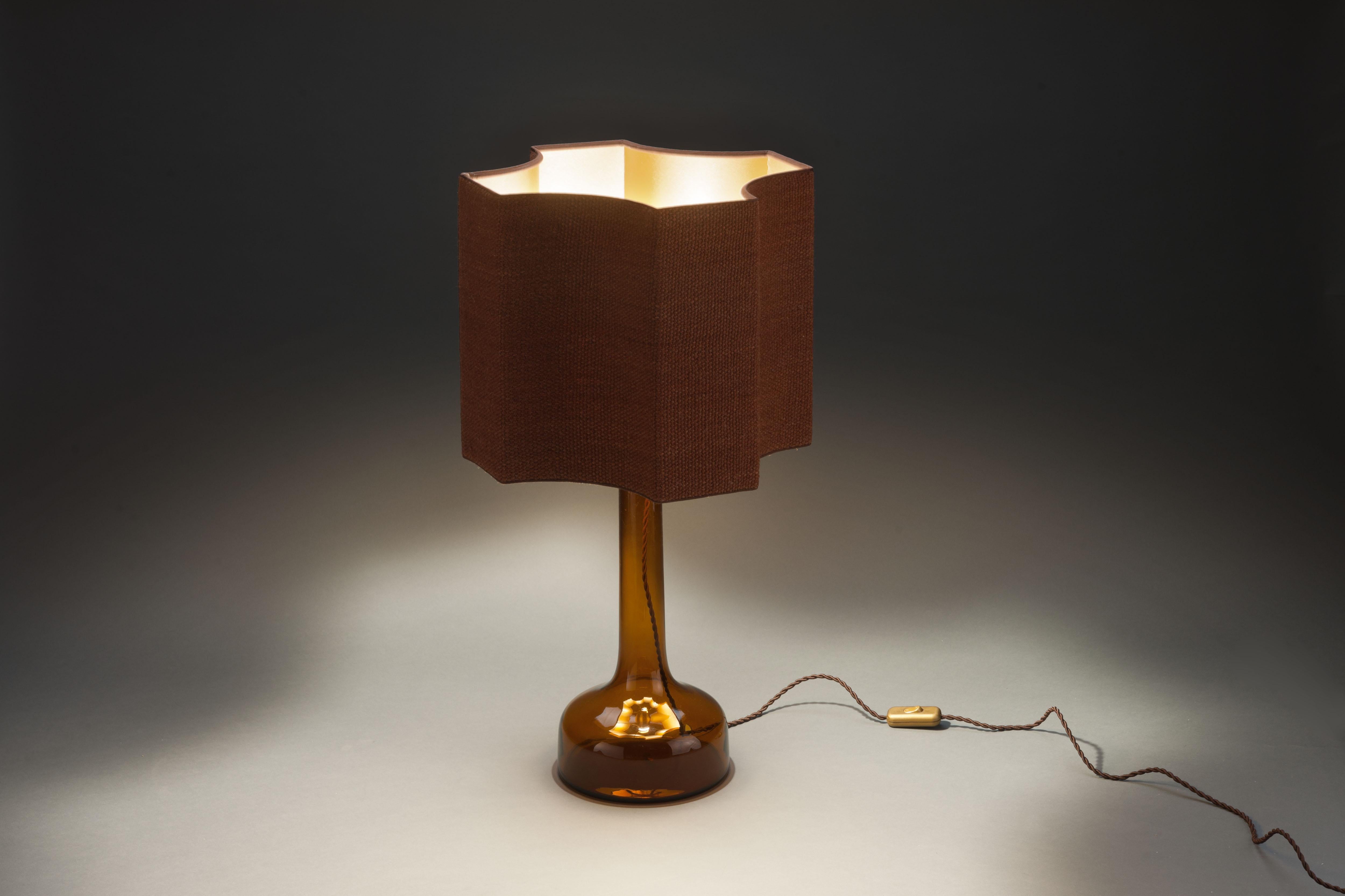 Danish Le Klint Tobacco Brown Mouth-Blown Glass Table Lamp by Holmegaard