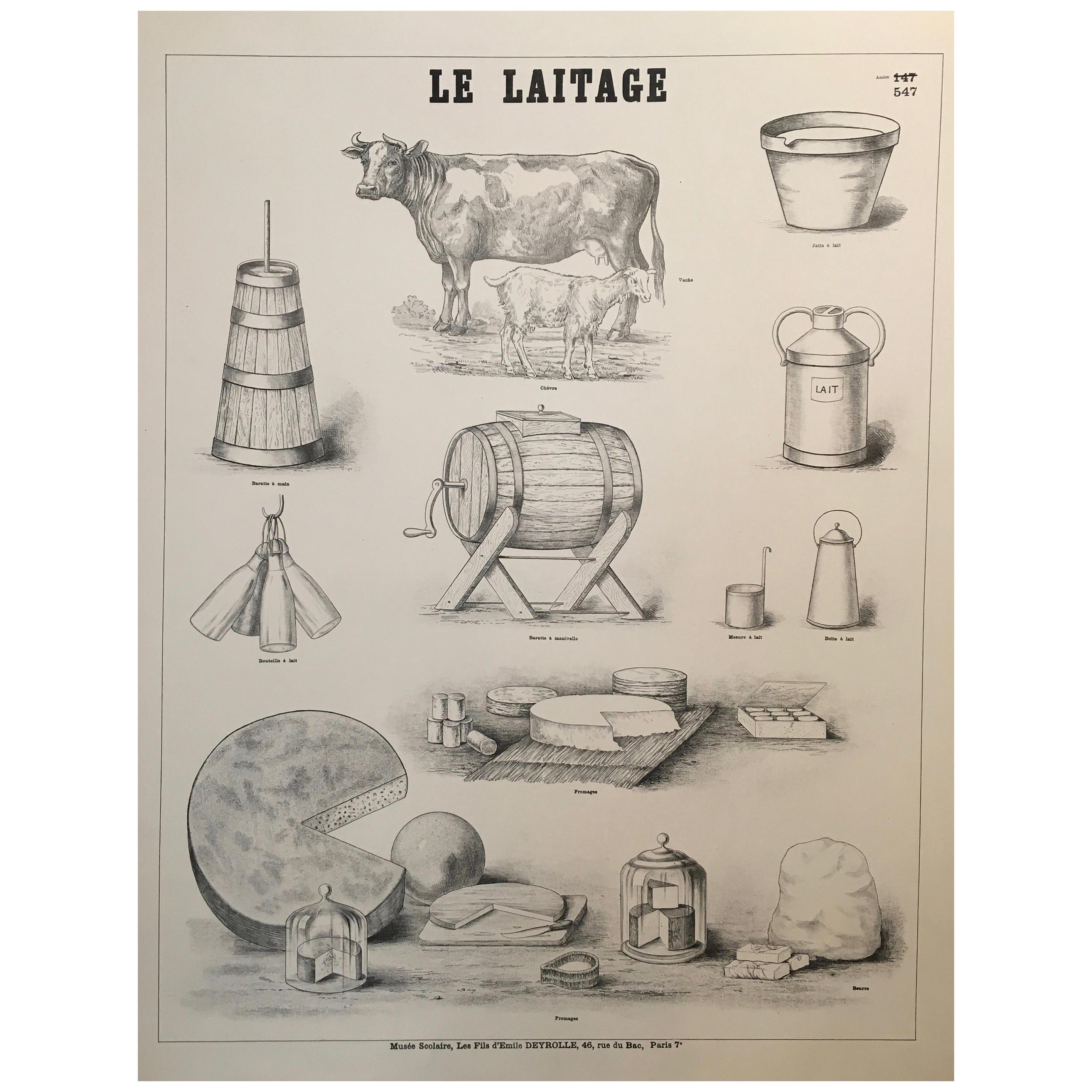 Le Laitage- Musee Scolaire Paris Original Vintage French Diary Farm Poster