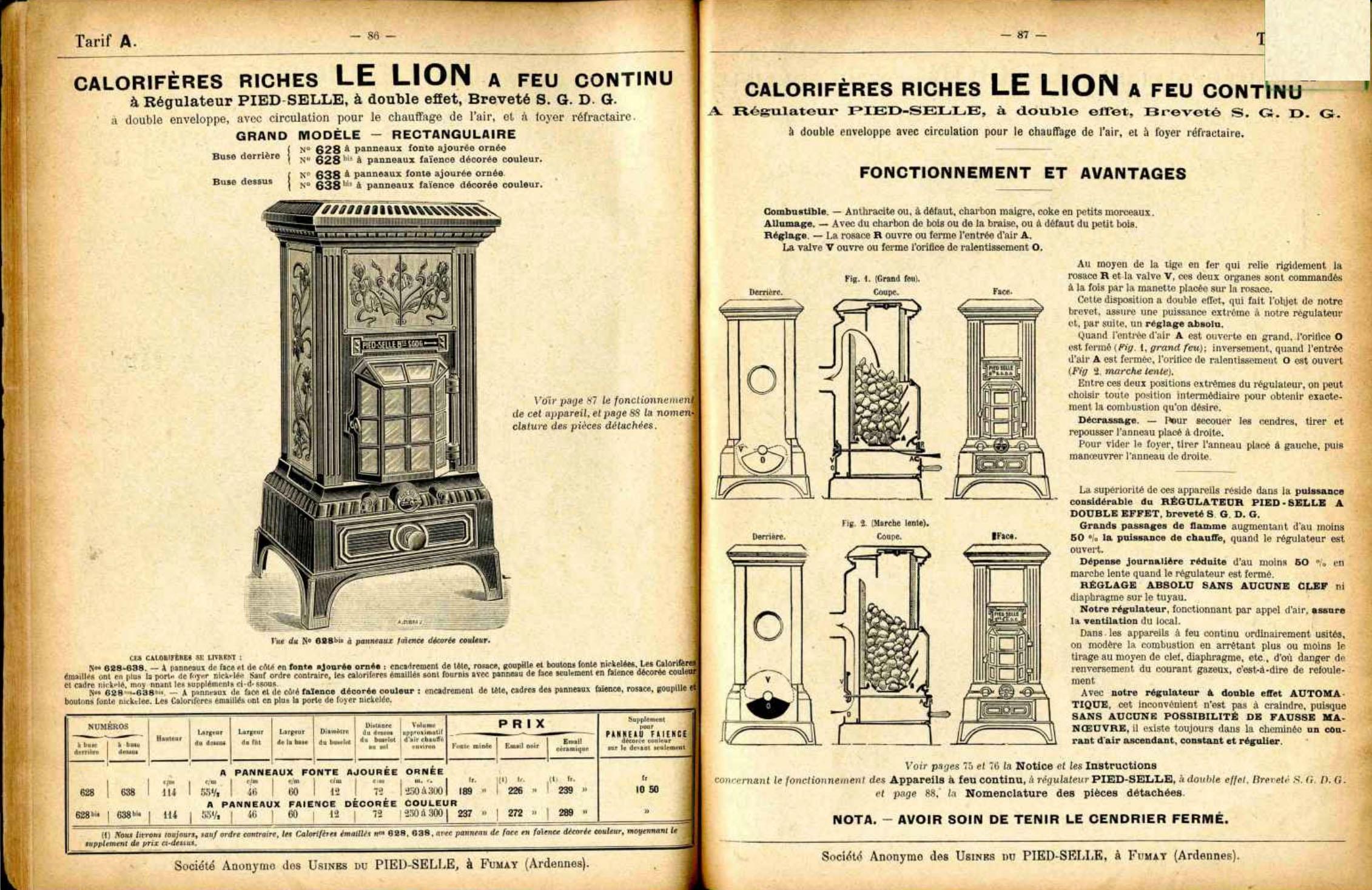 Mehrfarbiger Gusseisenofen „Le Lion“ von Pied Selle – Jugendstil-Blumenfliesen mit Blumenmuster  im Angebot 3