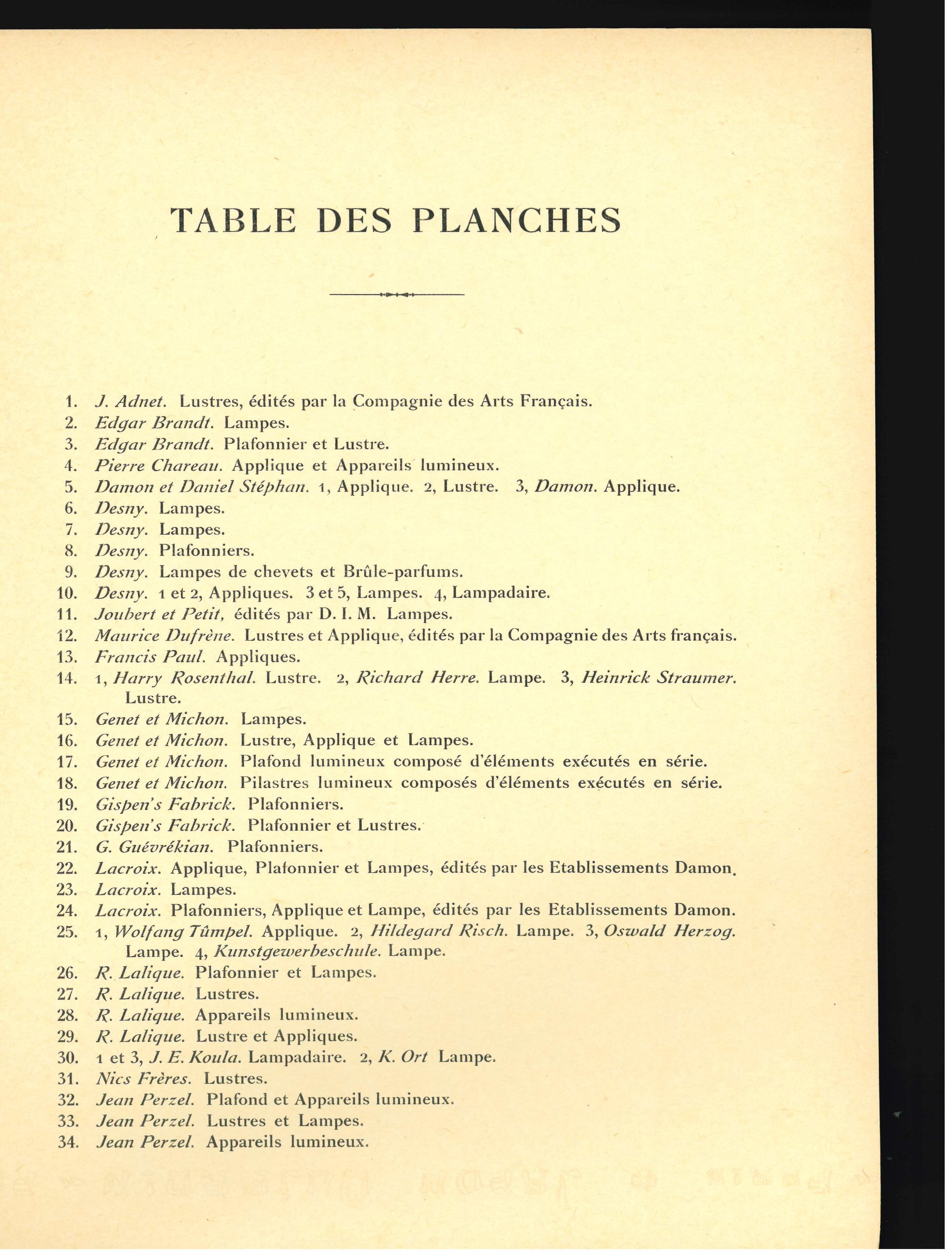 A very good hard backed portfolio which contains 50 plates by many of the masters of Art Dec design and in particular - lighting. Published 1929/30 by Moreau of Paris. There is a brief essay by Guillaume Janneau and it is complete with fifty plates