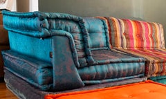 Le Mah Jong Modular Sofa Corner Lounge Chair Roche Bobois Gaultier Teal Silk