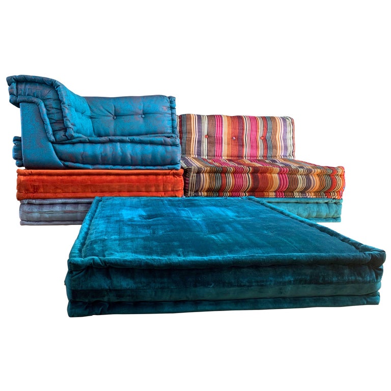 Le Mah Jong Modular Sofa Hans Hopfer Roche Bobois Jean Paul Gaultier Silk  Velvet at 1stDibs