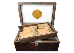 Le Maire of Paris Humidor Cigar Box with Burrwood Veneer With Chrome Fittings