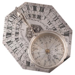 Le Maire Paris French Silver 'Butterfield' Type Pocket Sundial & Compass 1740's
