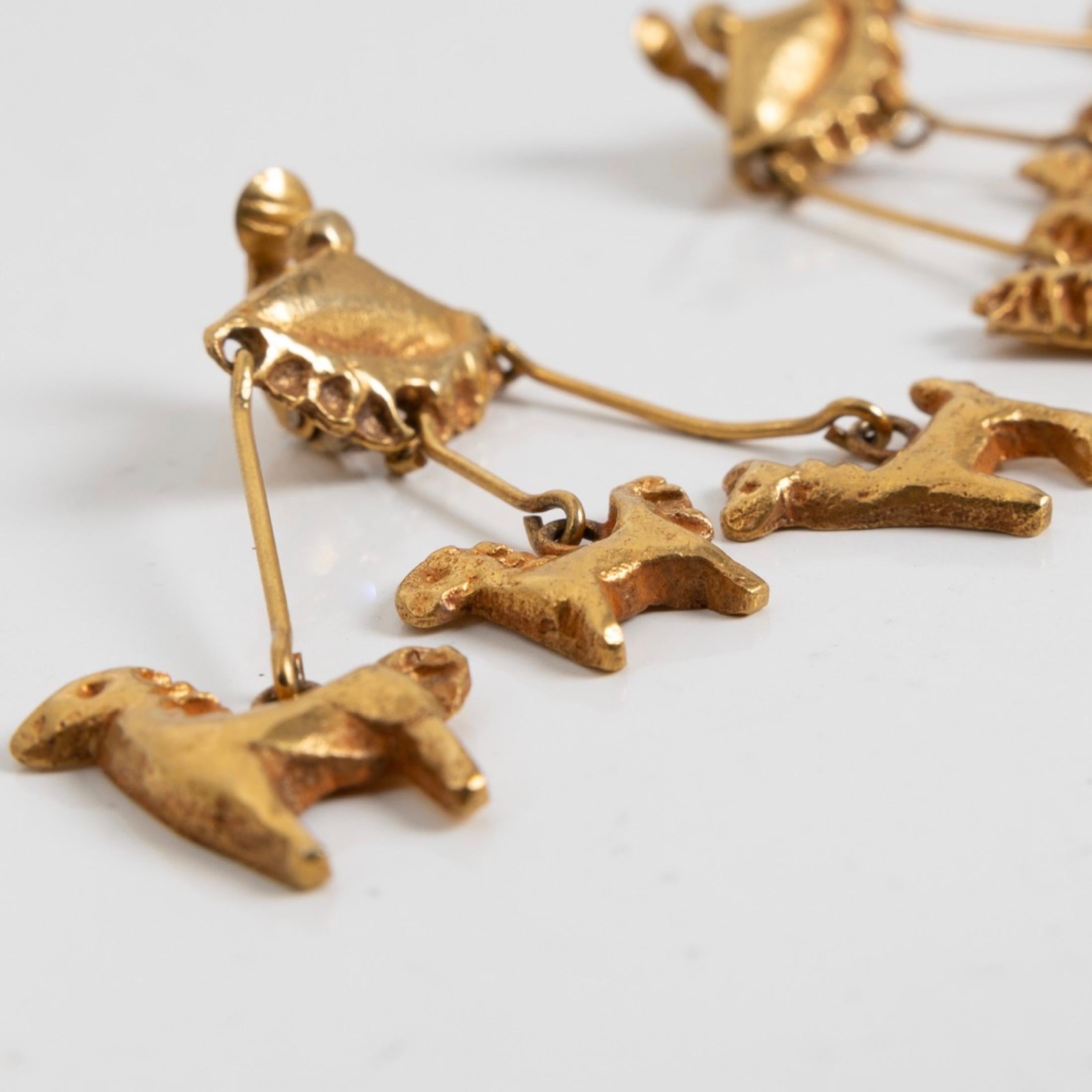 French Le Carrousel 'the Merry-go-round' by Line Vautrin, Pair of Gilt Bronze Earrings