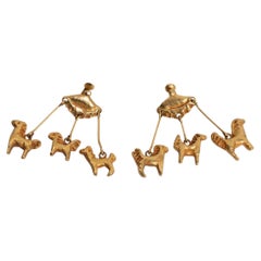 Le Manège 'the Merry-go-round' by Line Vautrin, Pair of Gilt Bronze Earrings