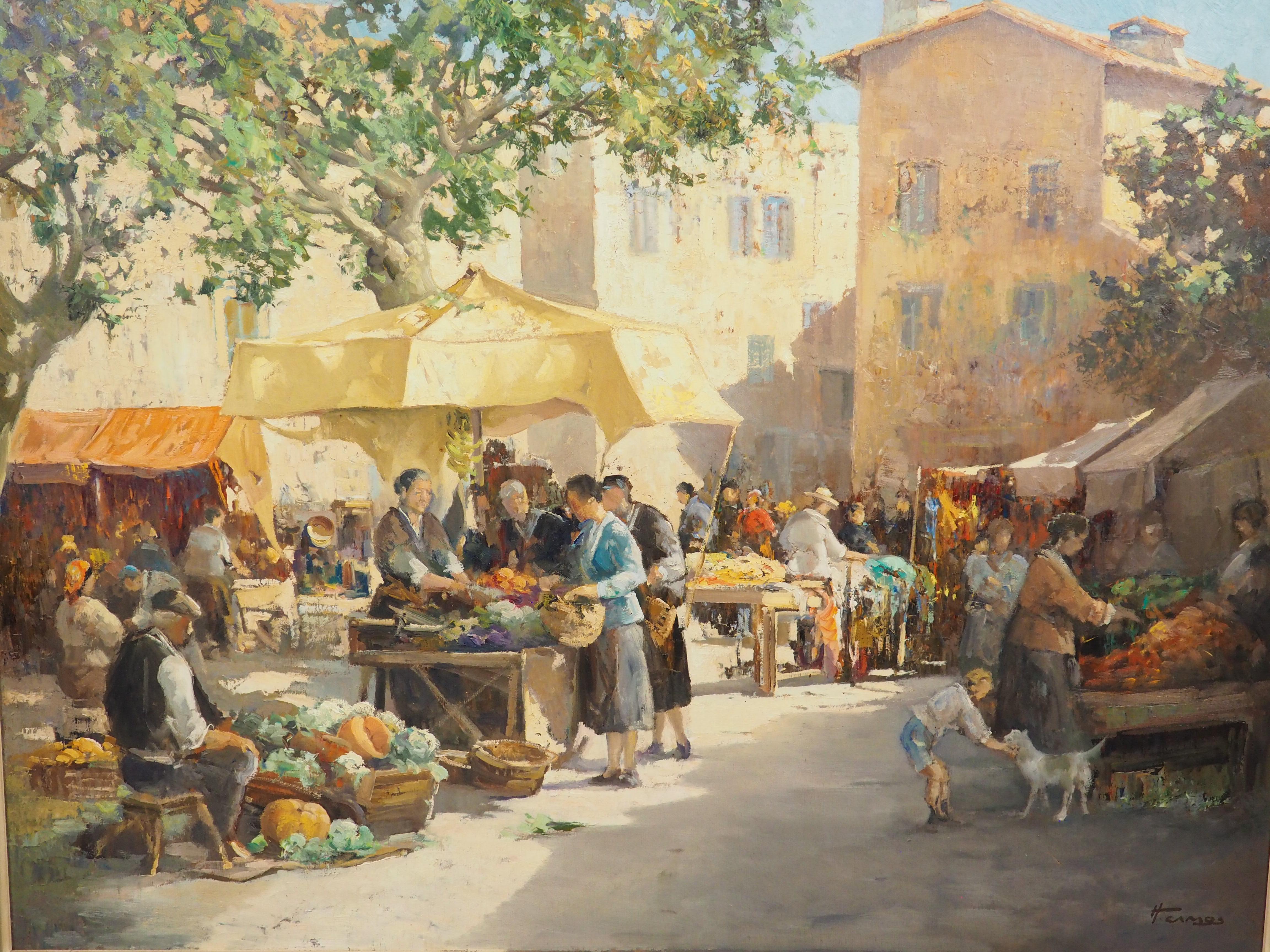 Le Marché d'Arles, Der Markt in Arles, Frankreich, Öl auf Leinwand Gemälde, 20. (Metall) im Angebot