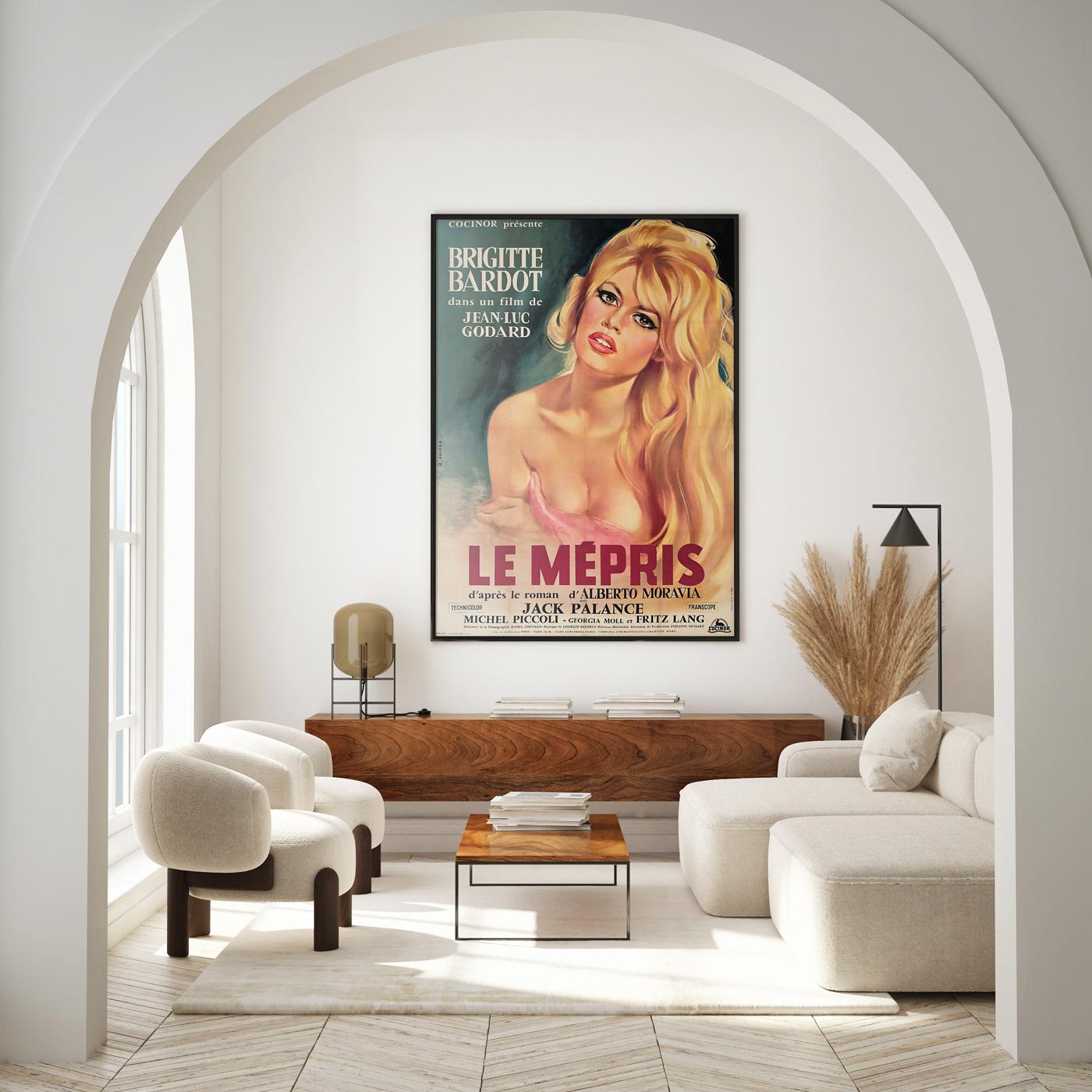 Wonderful first-year-of-release country-of-origin French film poster for Jean-Luc Godard New Wave classic Le Mepris (aka Contempt) starring Brigitte Bardot, Jack Palance and Michel Piccoli. 

An amazing poster in fantastic condition. Simply stunning