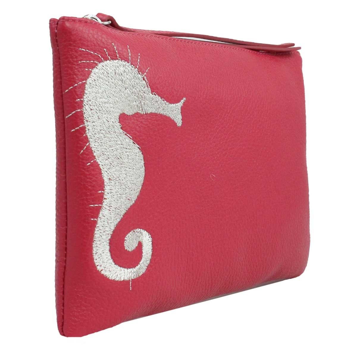 Le Moki Fucsia Leather Shoulder Handle Bag
totally made in italy and embellished with sea horse
really soft leather, zip closure 
pocket zip inside
shoulder strap inside
measurements: 17 * 26 cm
