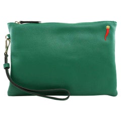 Le Moki green leather handle bag / pochette