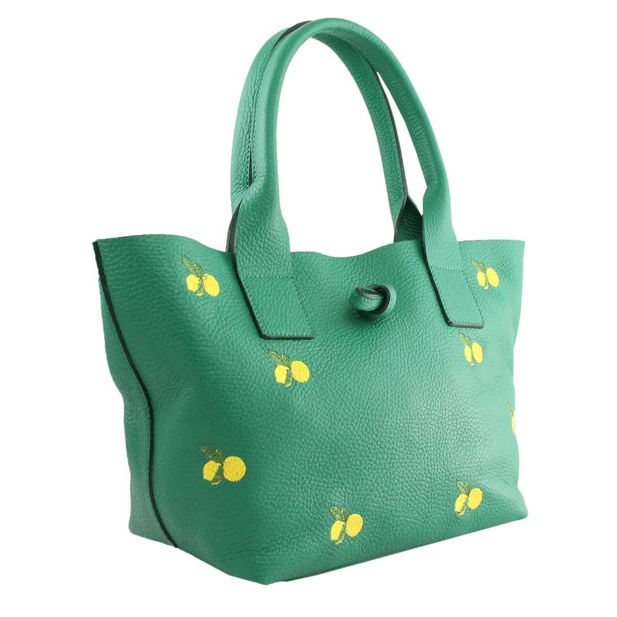 Le Moki Green Leather Handle Shoulder Bag In New Condition In Capri, IT