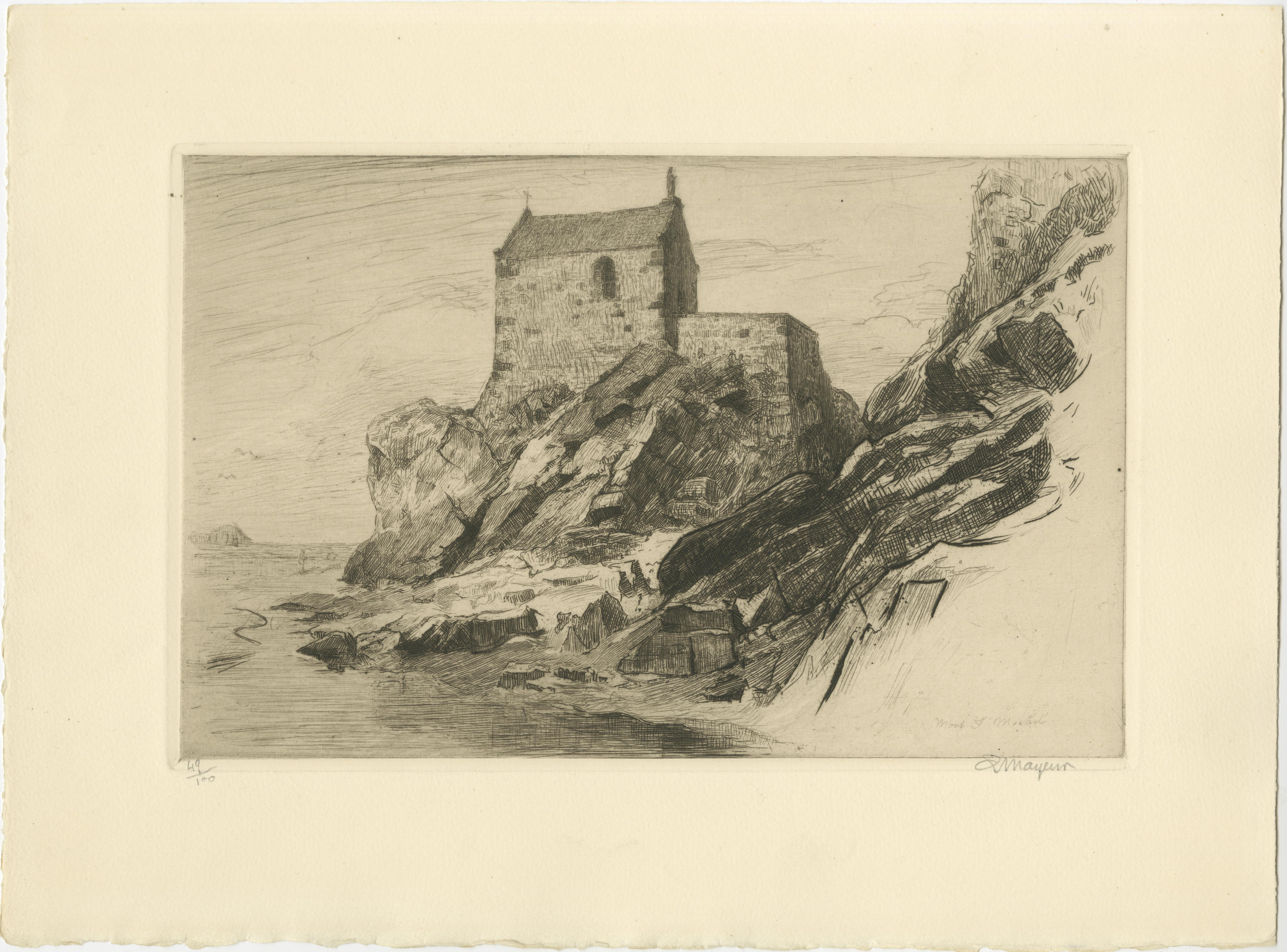 Inciso Le Mont Saint-Michel Acqueforti originali di Arthur Mayeur, Edizione limitata 1926 in vendita