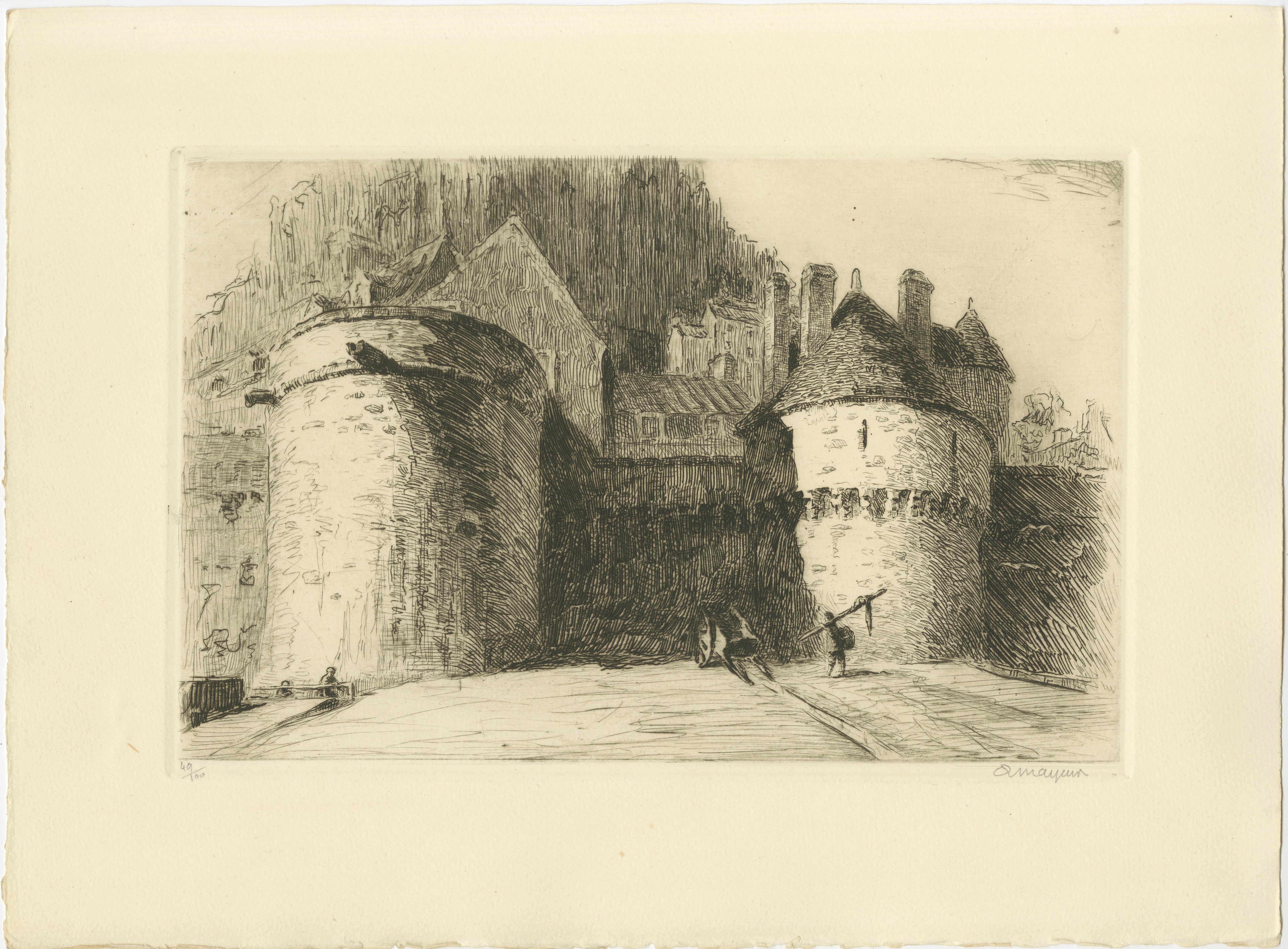 Le Mont Saint-Michel Acqueforti originali di Arthur Mayeur, Edizione limitata 1926 In condizioni buone in vendita a Langweer, NL
