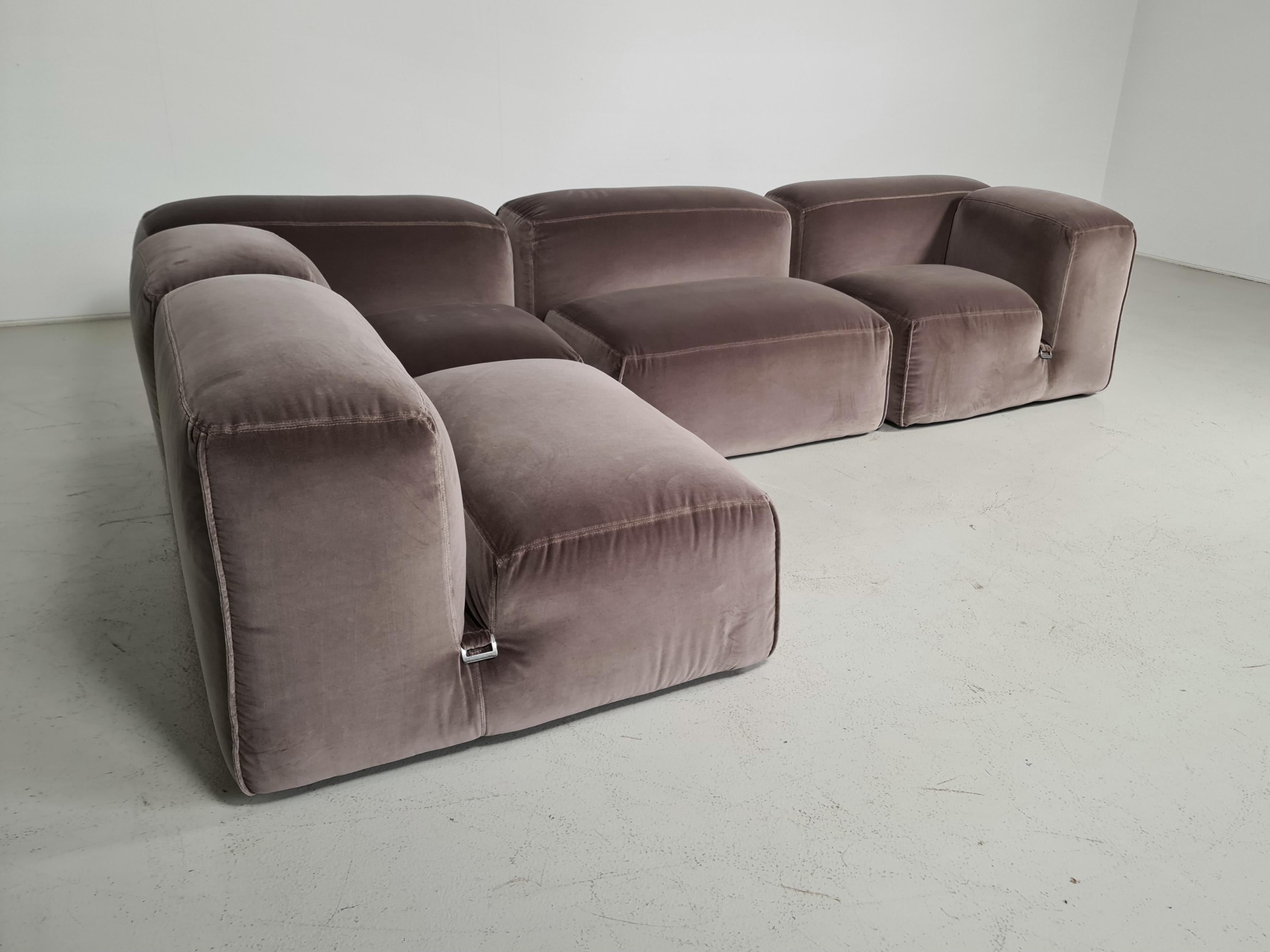 Velvet Le Mura 4-Seater Sofa in beige/grey velvet by Mario Bellini for Cassina, 1970s For Sale