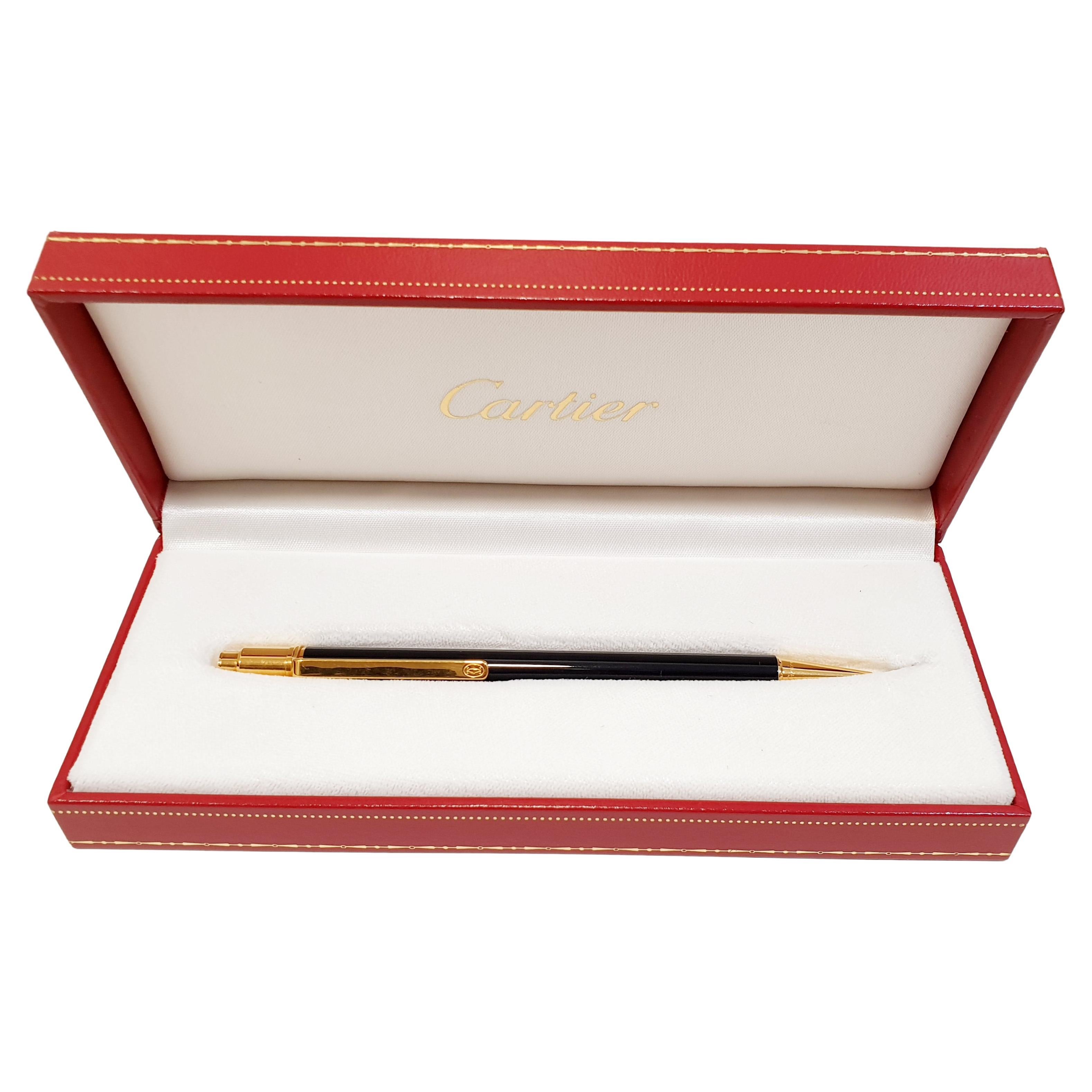 Le Must de Cartier Gold-Plated Pencil with box and papers 