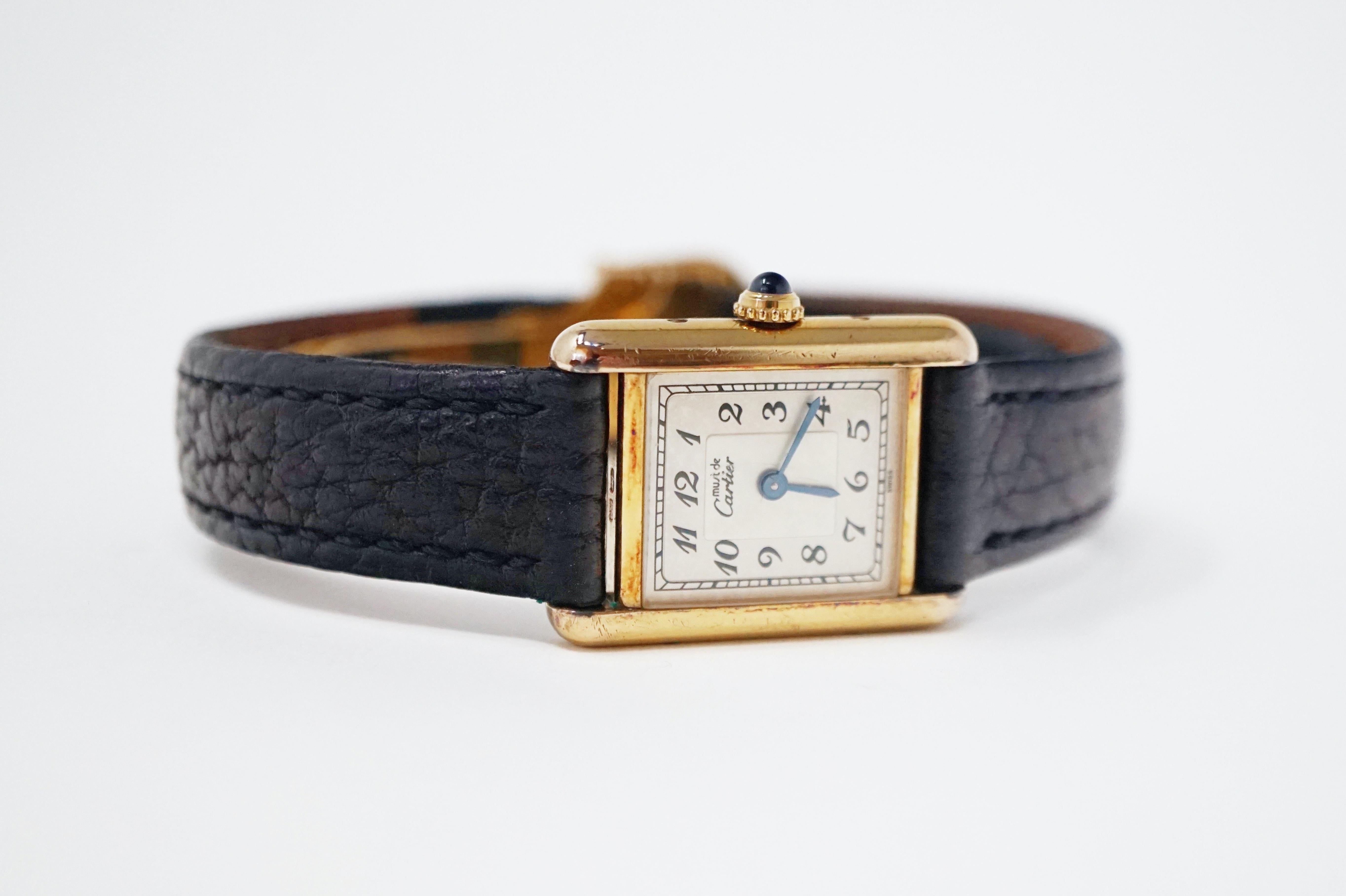 Le Must de Cartier Gold Vermeil Tank Watch with Leather Band at 1stDibs |  cartier le must tank watch, must de cartier watch leather strap, cartier  tank arabic numerals