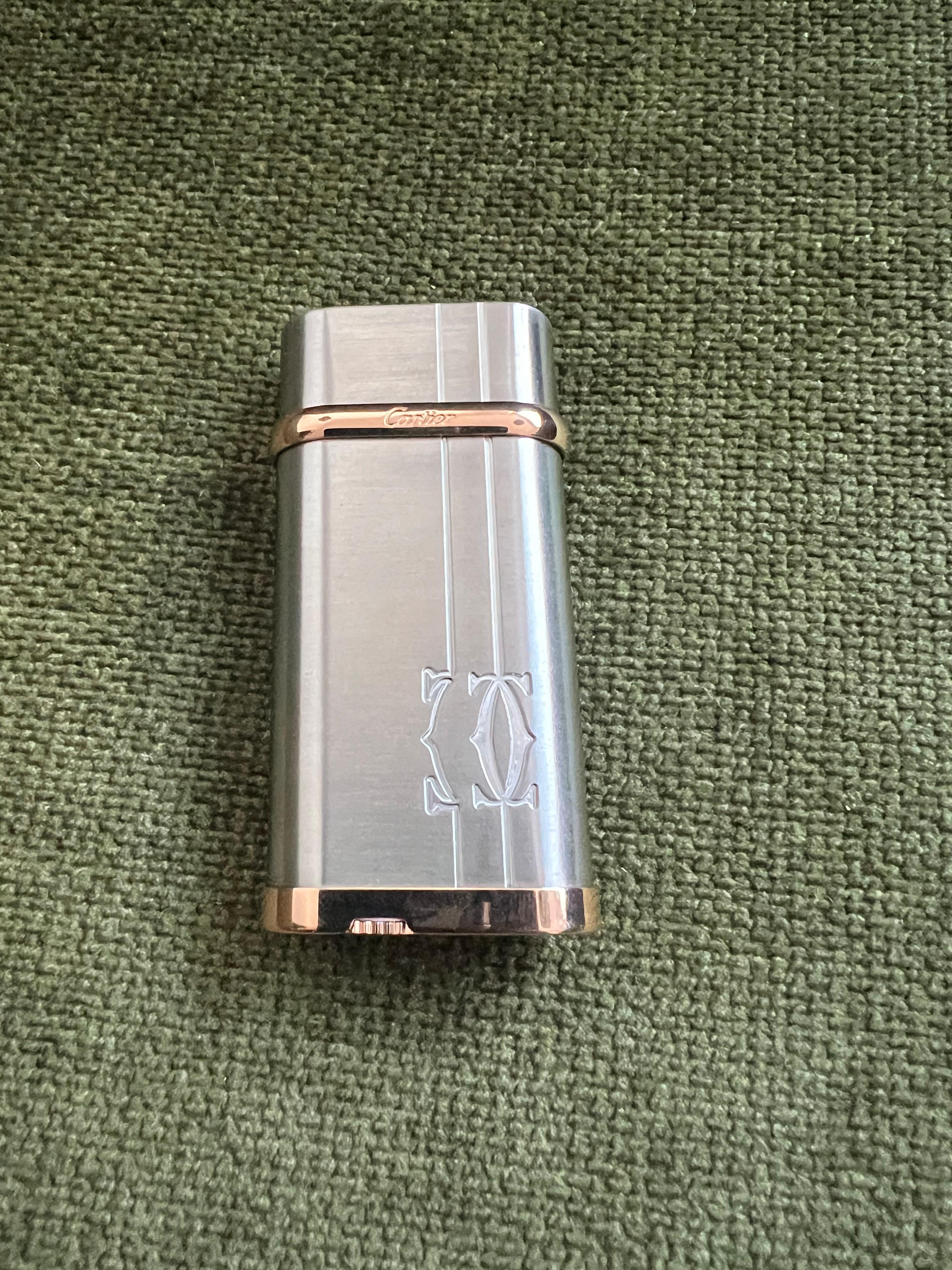 Art Deco Le Must De Cartier Logo Gold & Palladium Lighter In Original Cartier Case For Sale