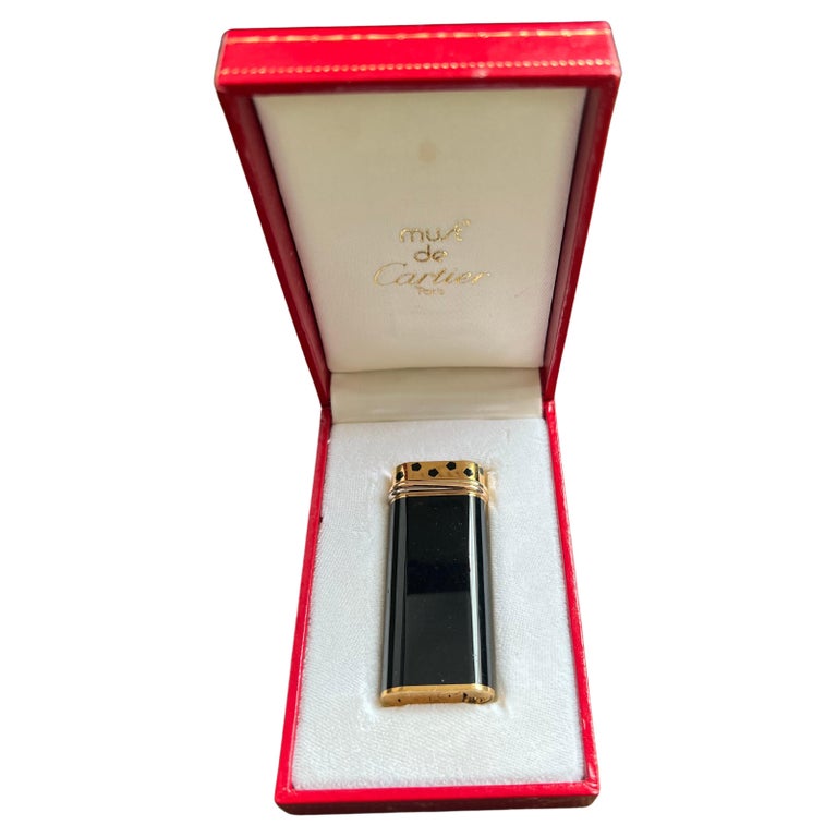 Le Must De Cartier Rare Vintage Retro “Trinity” Black Lacquer Gold Lighter