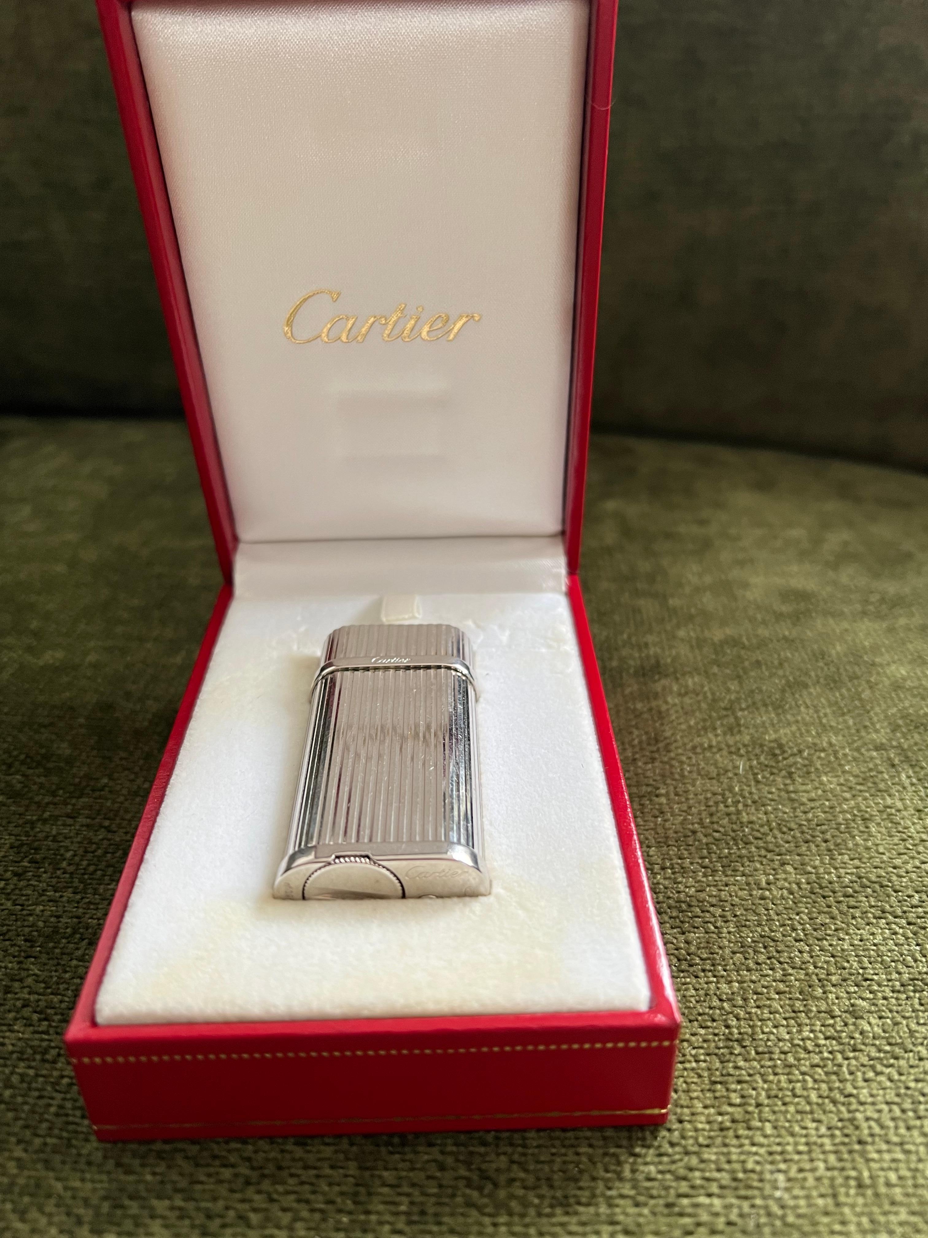Le Must De Cartier Retro 80s Vintage Polished Silver & Platinum Lighter 7