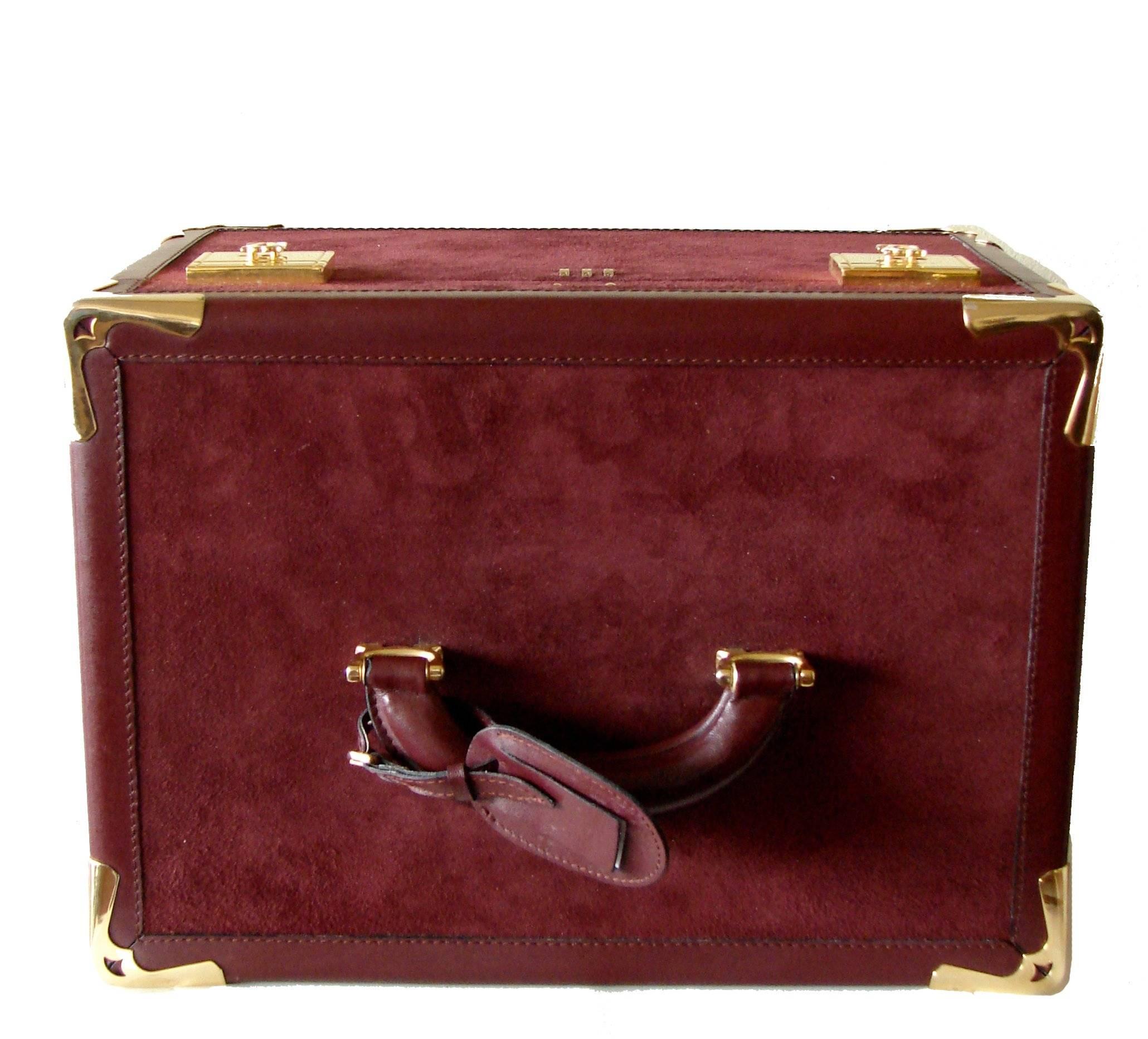 Brown Le Must De Cartier Train Case Travel Bag with Dust Bag + Box Vintage 70s Luggage