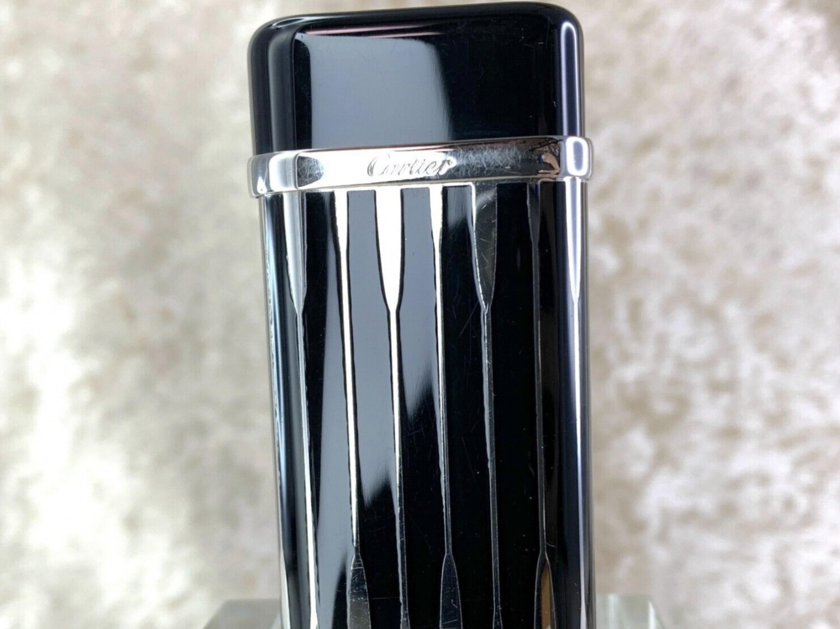 “Le Must de Cartier” Very Rare Backgammon Black & Silver Lighter With Case  1