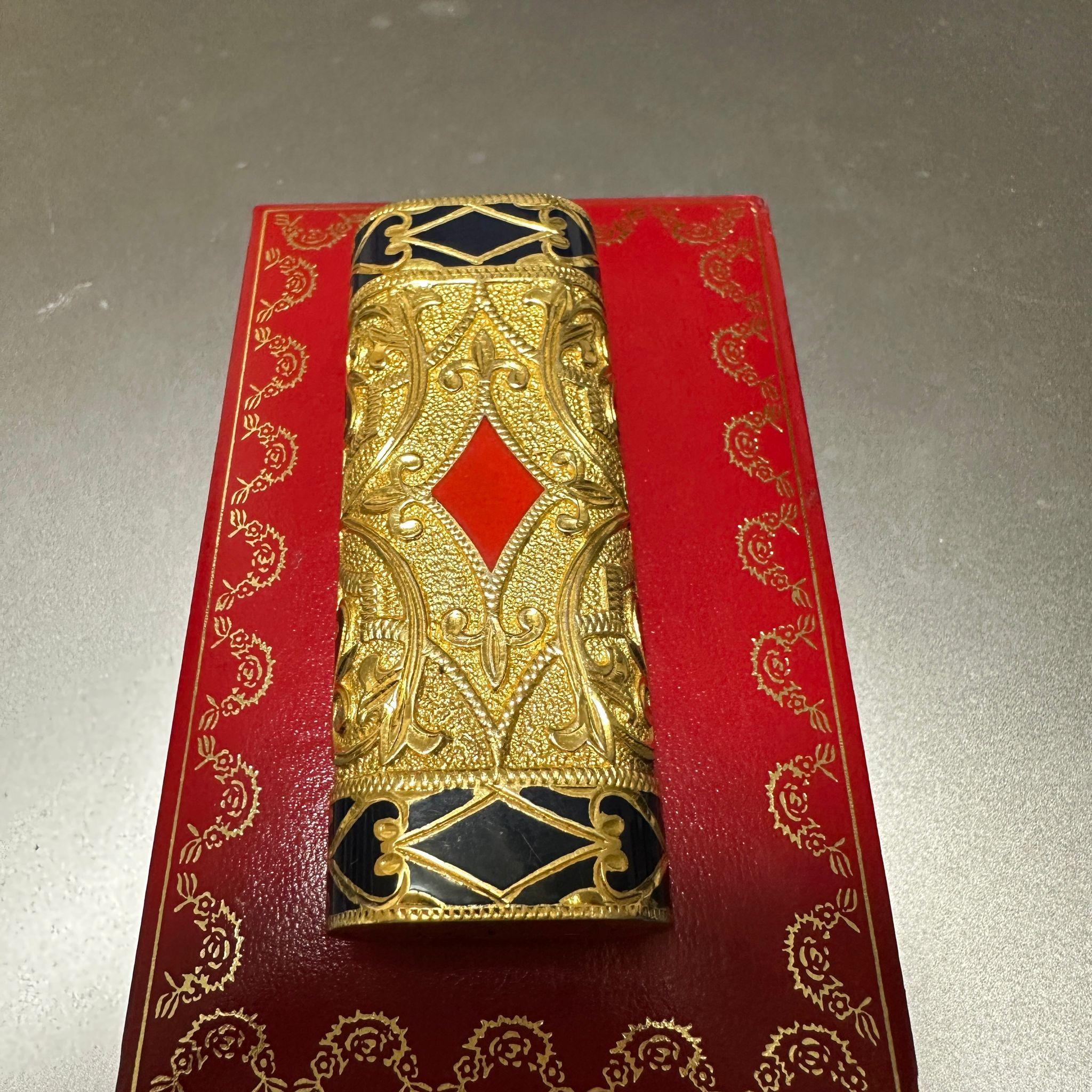 Le Must de Cartier Very Rare Royking Lighter, 18k Gold Plated & ‘Enamel Inlay  In New Condition In New York, NY