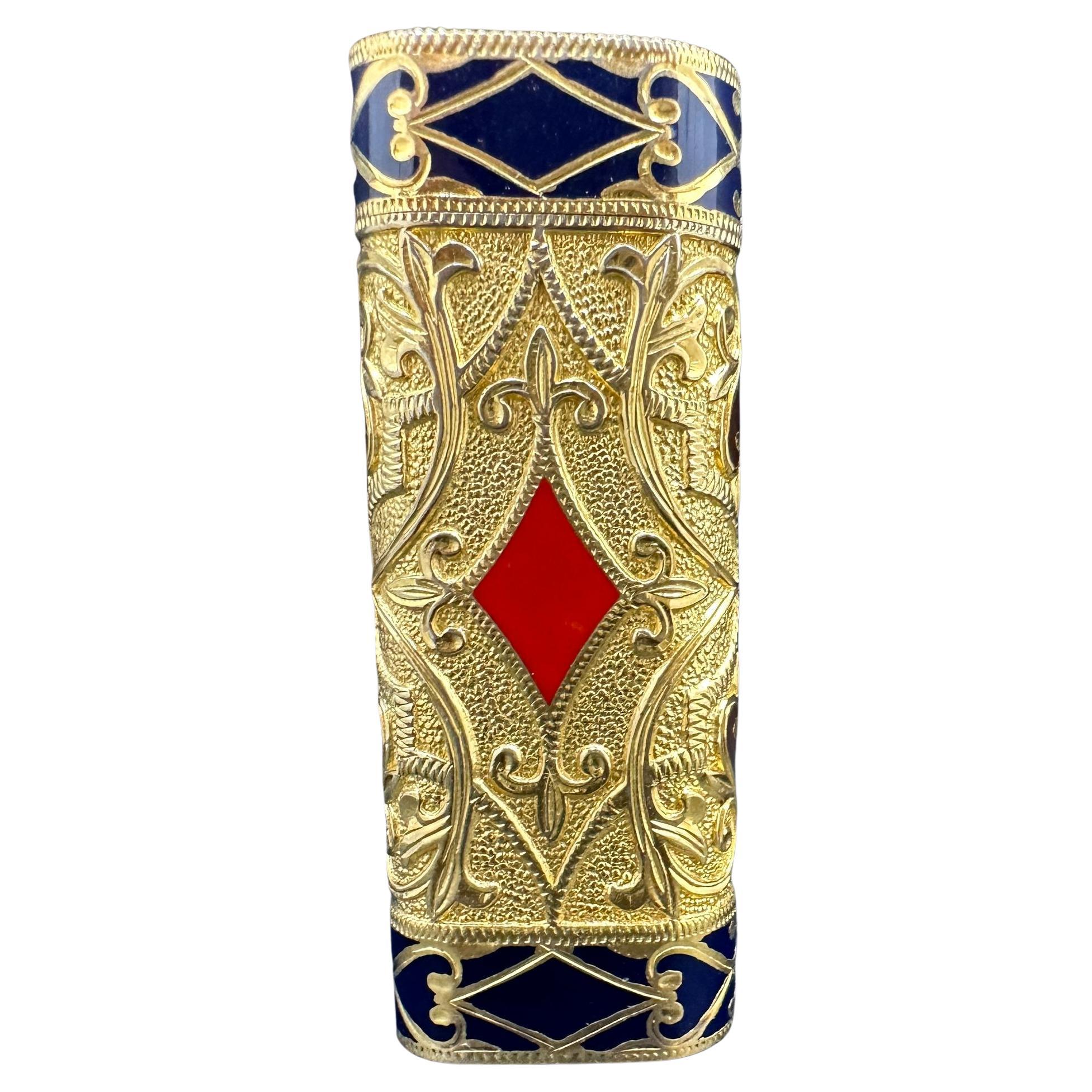 Le Must de Cartier Very Rare Royking Lighter, 18k Gold Plated & ‘Enamel Inlay 