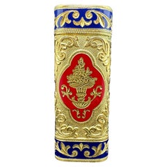 Retro Le Must de Cartier Very Rare Royking Lighter, 18k Gold Plating & Enamel Inlay 