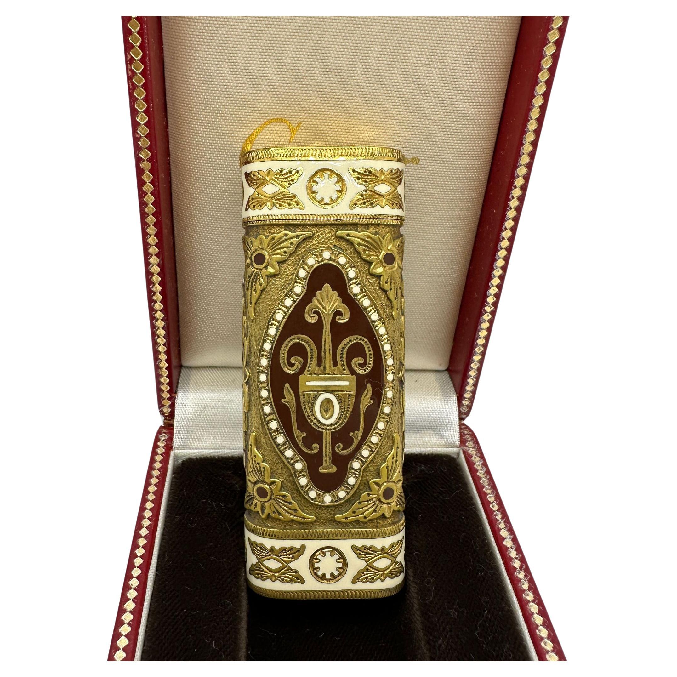 Le Must de Cartier Very Rare Royking Lighter, 18k Gold Plating & Enamel Inlay  For Sale