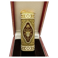 Vintage Le Must de Cartier Very Rare Royking Lighter, 18k Gold Plating & Enamel Inlay 