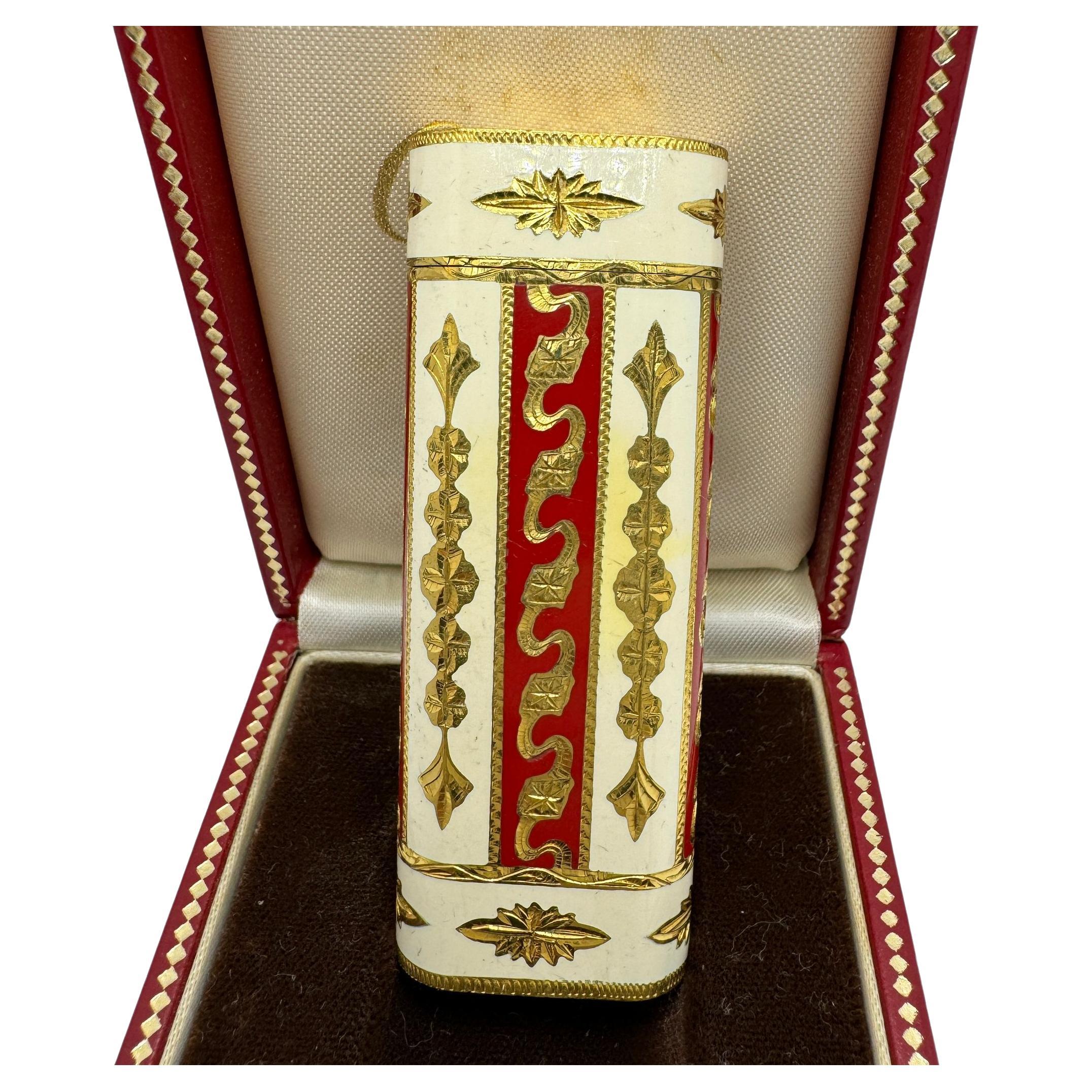 Le Must de Cartier Very Rare Royking Lighter, 18k Gold Plating & Enamel Inlay 