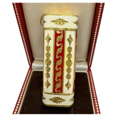 Antique Le Must de Cartier Very Rare Royking Lighter, 18k Gold Plating & Enamel Inlay 
