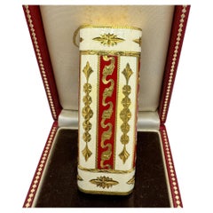 Retro Le Must de Cartier Very Rare Royking Lighter, 18k Gold Plating & Enamel Inlay 