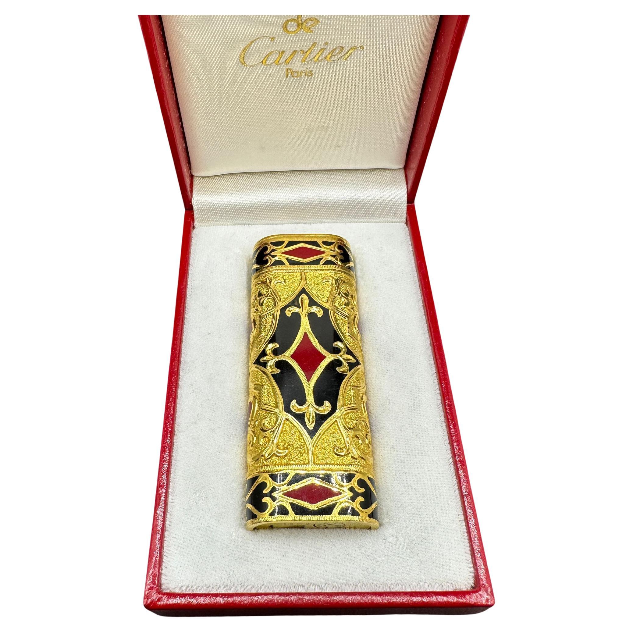Le Must de Cartier Very Rare Royking Lighter, 18k Gold Plating & Lacquer