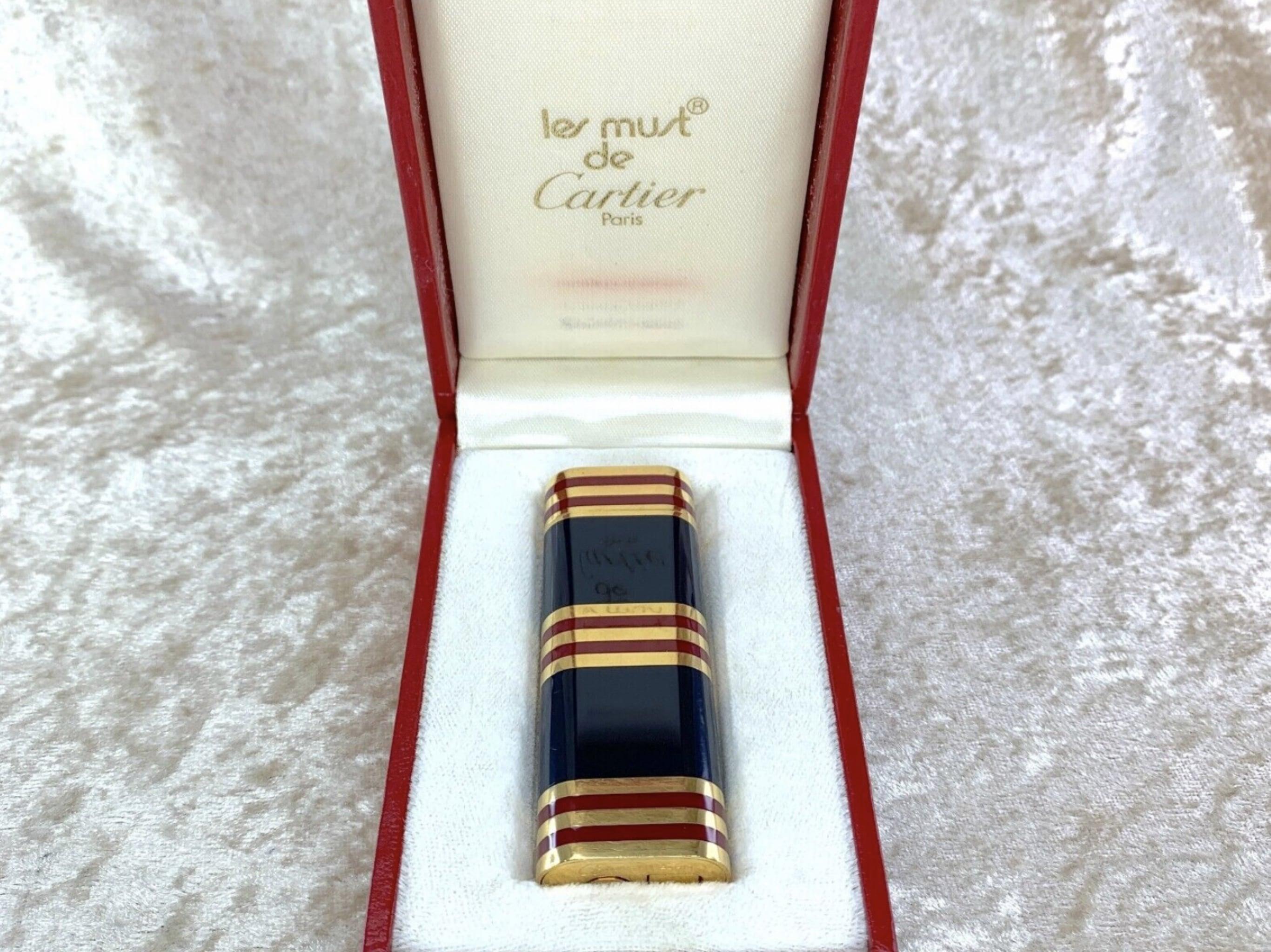 Retro Le Must De Cartier Vintage 18k Gold and Lacquer Stripe Lighter
