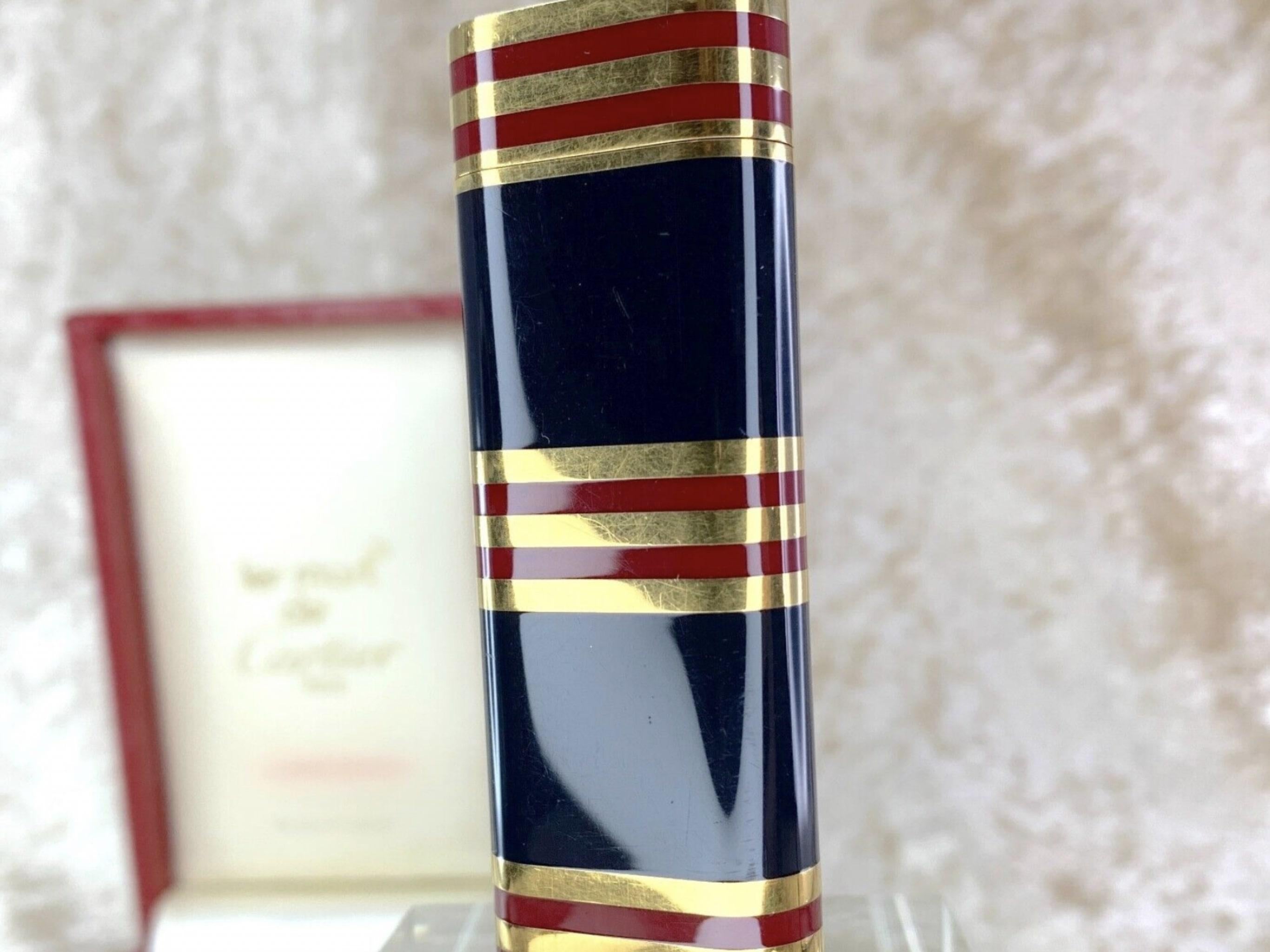 Women's or Men's Le Must De Cartier Vintage 18k Gold and Lacquer Stripe Lighter