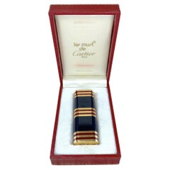 Le Must De Cartier Vintage 18k Gold and Lacquer Stripe Lighter