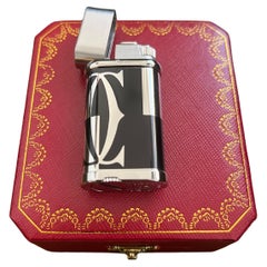 Le Must de Cartier Vintage Rare Cartier Lighter Black Enamel Logo Motif Circa 90