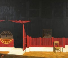 « Enter Pagoda », huile sur toile contemporaine vietnamienne