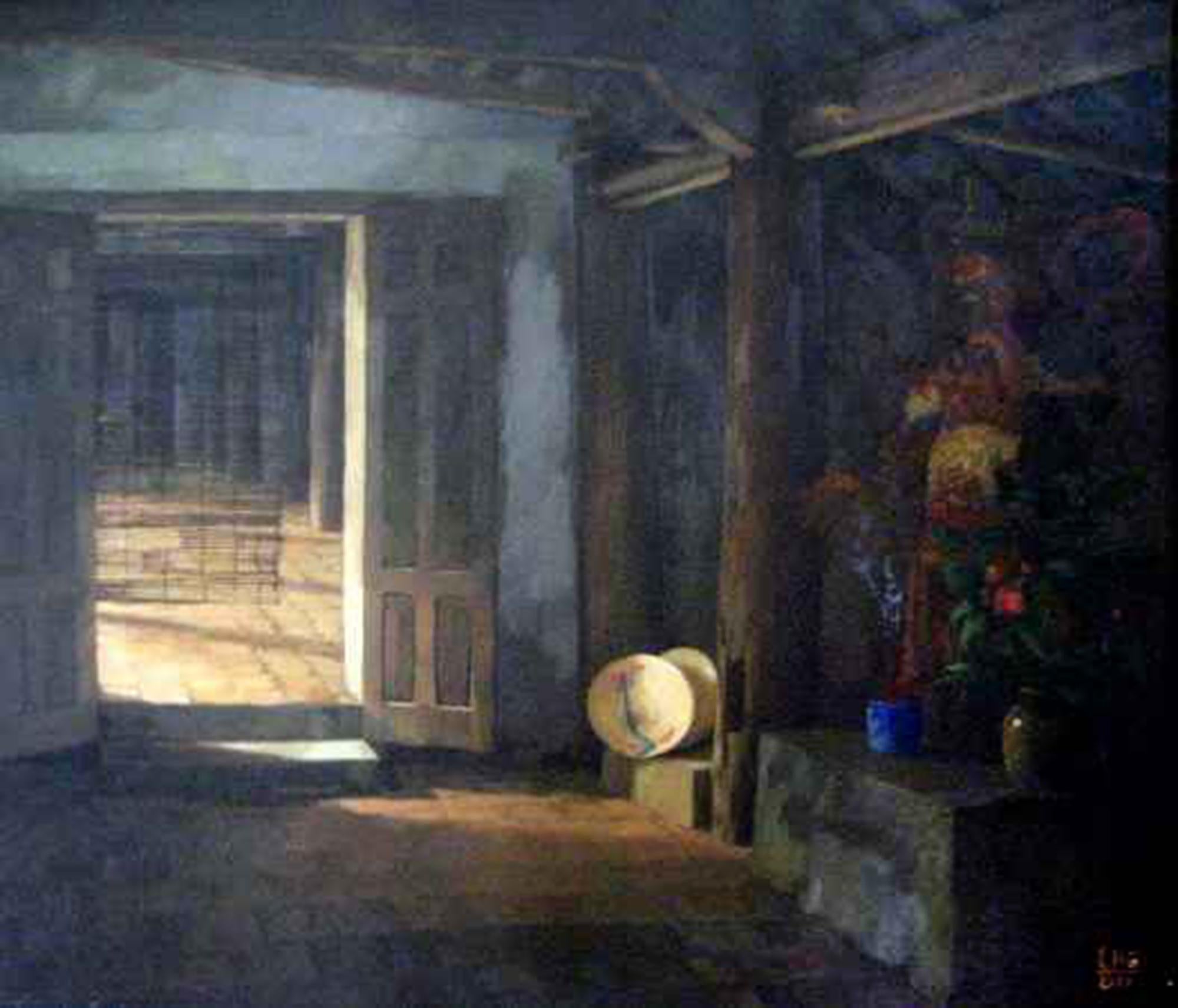 Interior Painting Le Nhu Ha - Peinture à l'huile contemporaine pagode du Vietnam