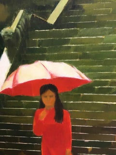 'Red Umbrella' Contemporary Vietnamese Oil Painting