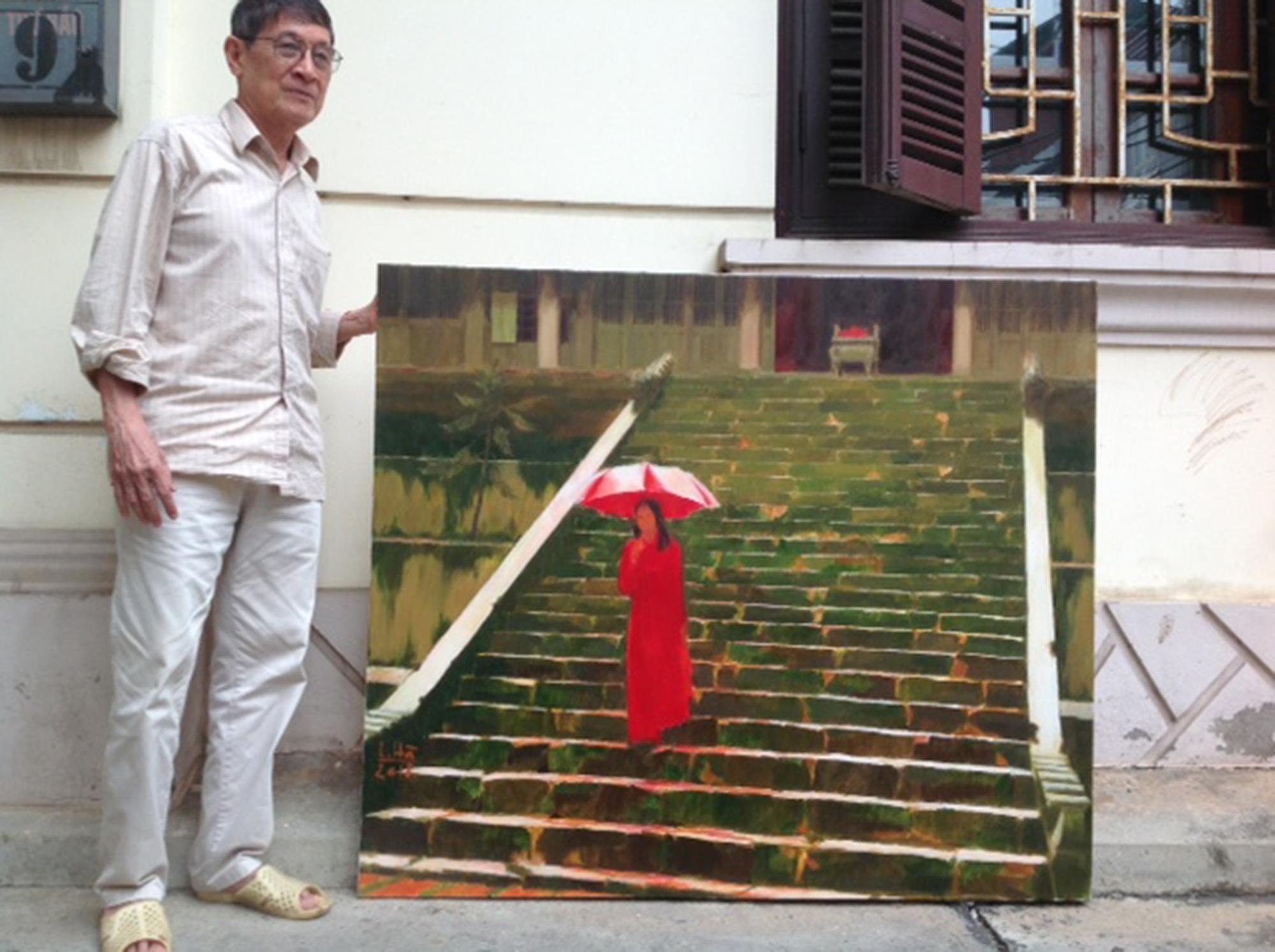 'Red Umbrella' Contemporary Vietnamese Oil Painting For Sale 3
