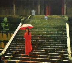 Zeitgenössisches vietnamesisches Ölgemälde „Red Umbrella“