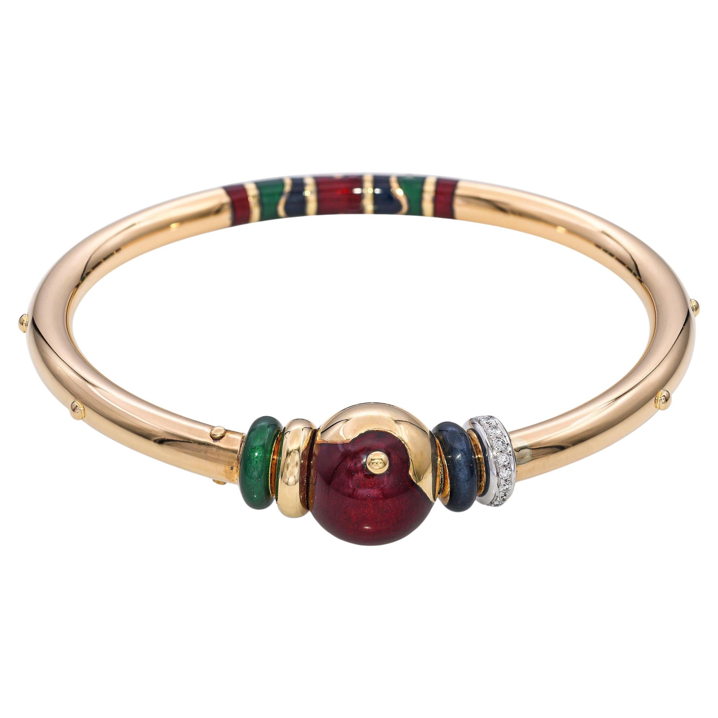 Le Nouvelle Bague Bracelet en or jaune 18k avec émail et diamants