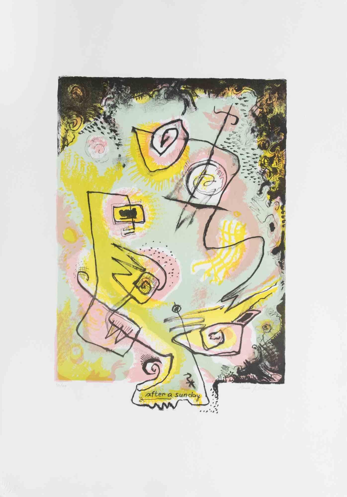 After a sunday is a contemporary artwork realized by Le Oben in 1970s.

Mixed colored lithograph.

Hand signed on the lower margin.

Numbered on the lower margin.

Edition of 23/100. 