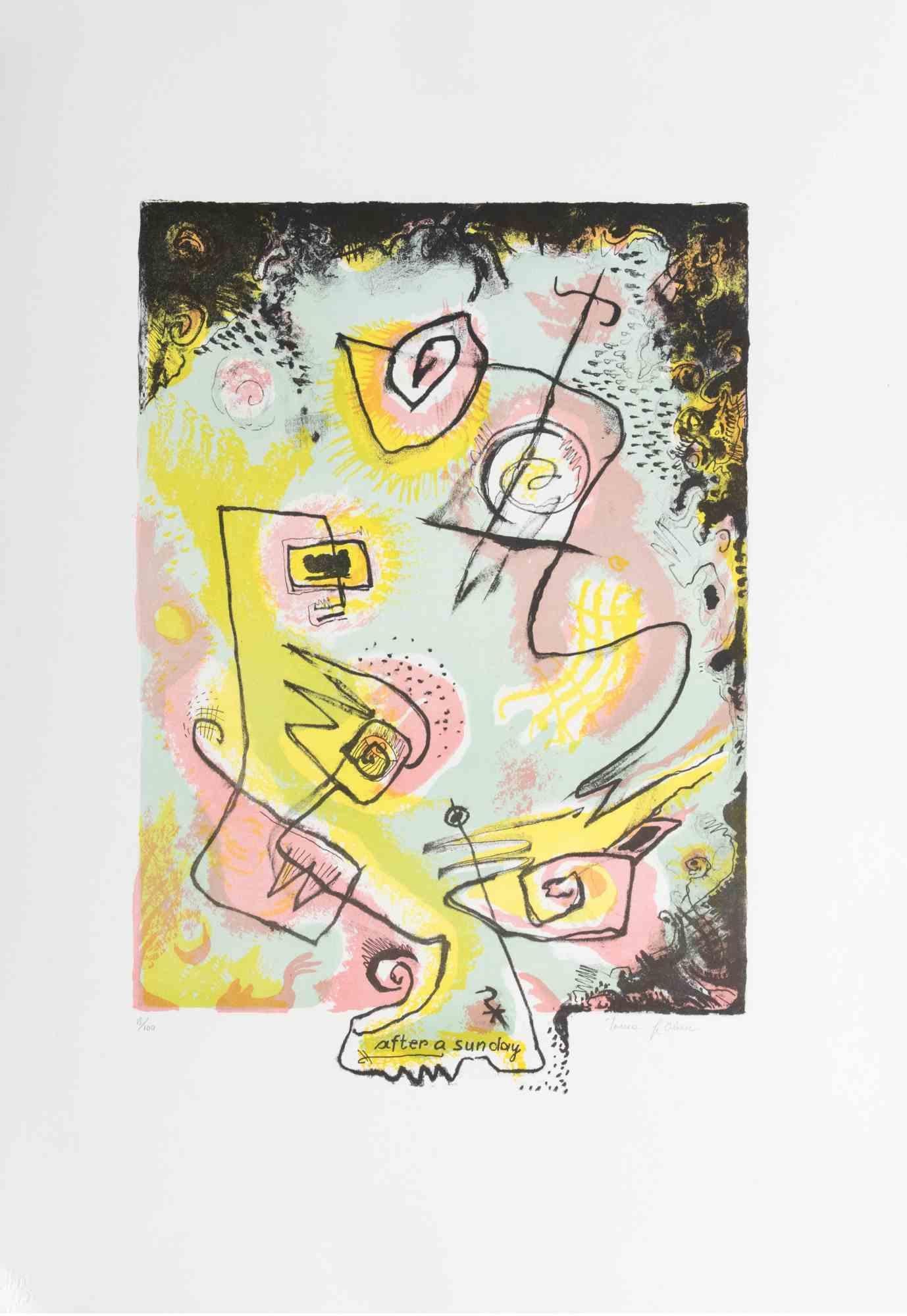 After a sunday est une œuvre d'art contemporain réalisée par Le Pond dans les années 1970.

Lithographie en couleurs mélangées.

Signé à la main dans la marge inférieure.

Numéroté dans la marge inférieure.

Edition de 18/100