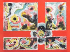  Abstrait rouge - Lithographie de Le Oben - 1970
