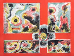 Rojo Abstracto - Litografía de Le Oben - Años 70