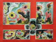 Rojo Abstracto - Litografía de Le Oben - Años 70