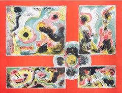Abstrait rouge - Lithographie de Le Oben - 1970